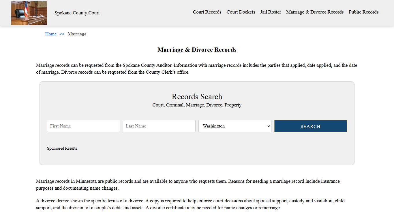 Marriage & Divorce Records | Spokane County Court